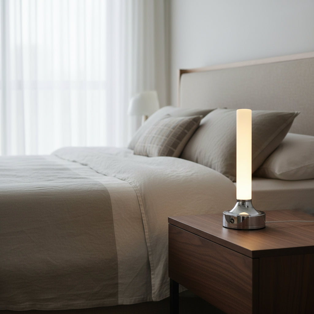 Candle led lamp styled on a desk