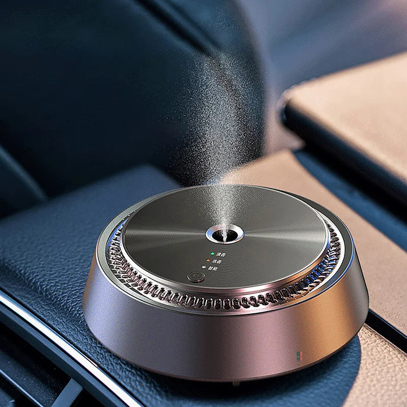 Mini air purifier placed in a car for air cleaning