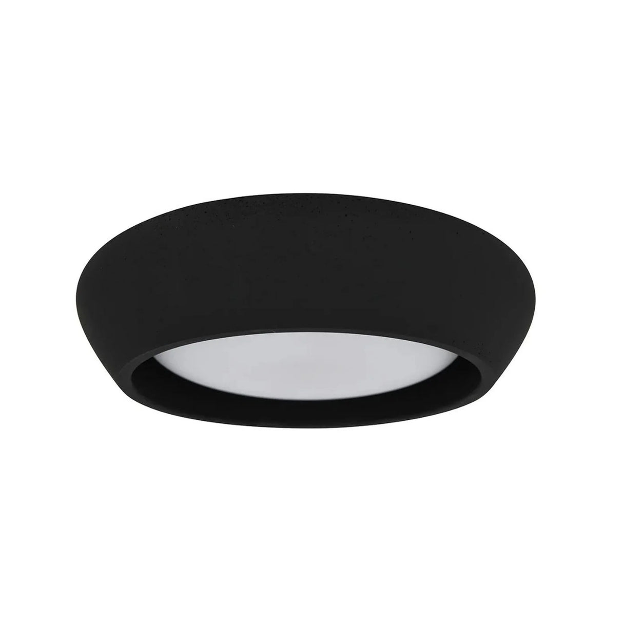 Matte black round cement flush mount ceiling light isolated on white
