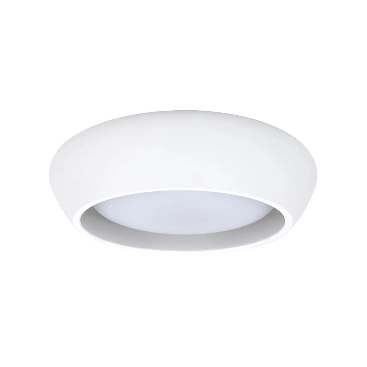 White rounded cement flush mount ceiling light shown on a clean white background