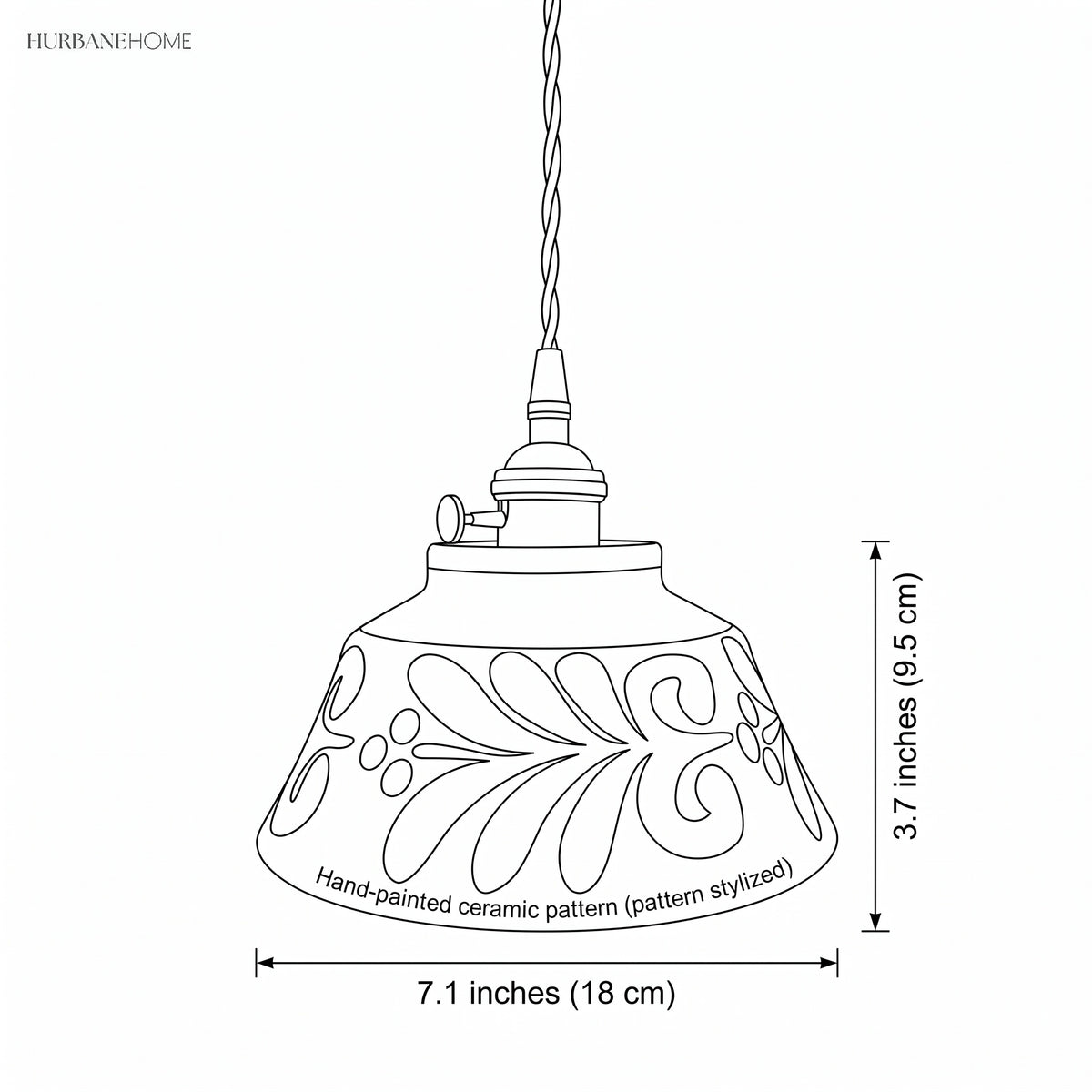 Line drawing showing the 7.1 in shade width and 3.7 in height