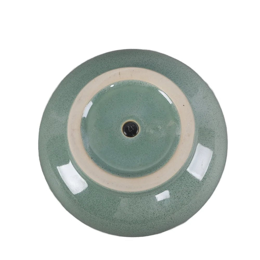 Ceramic Planter – Reactive Glaze Green Pot with Drainage Plug - Hurbane Home