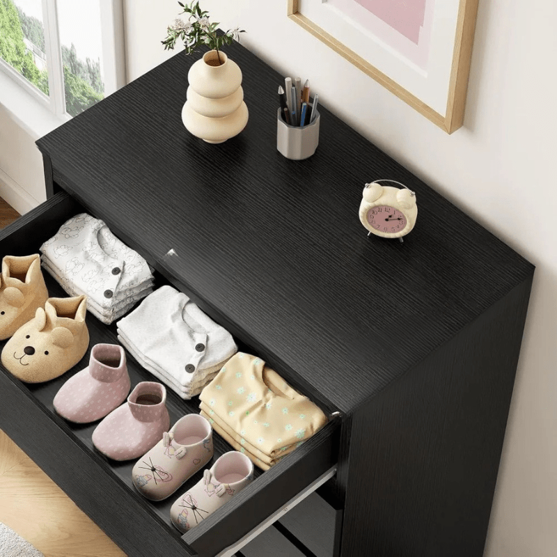 Chest of Drawers - Sleek Black 5 - Drawer Dresser for Stylish Storage Solution - Hurbane Home