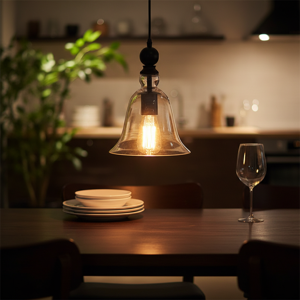 Clear Glass Bell Pendant Light Black Fitting for Kitchen Islands
