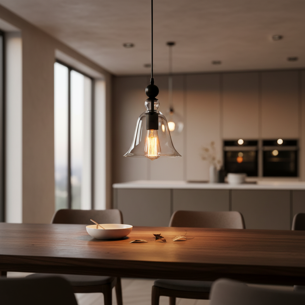 Clear Glass Bell Pendant Light Black Fitting for Kitchen Islands