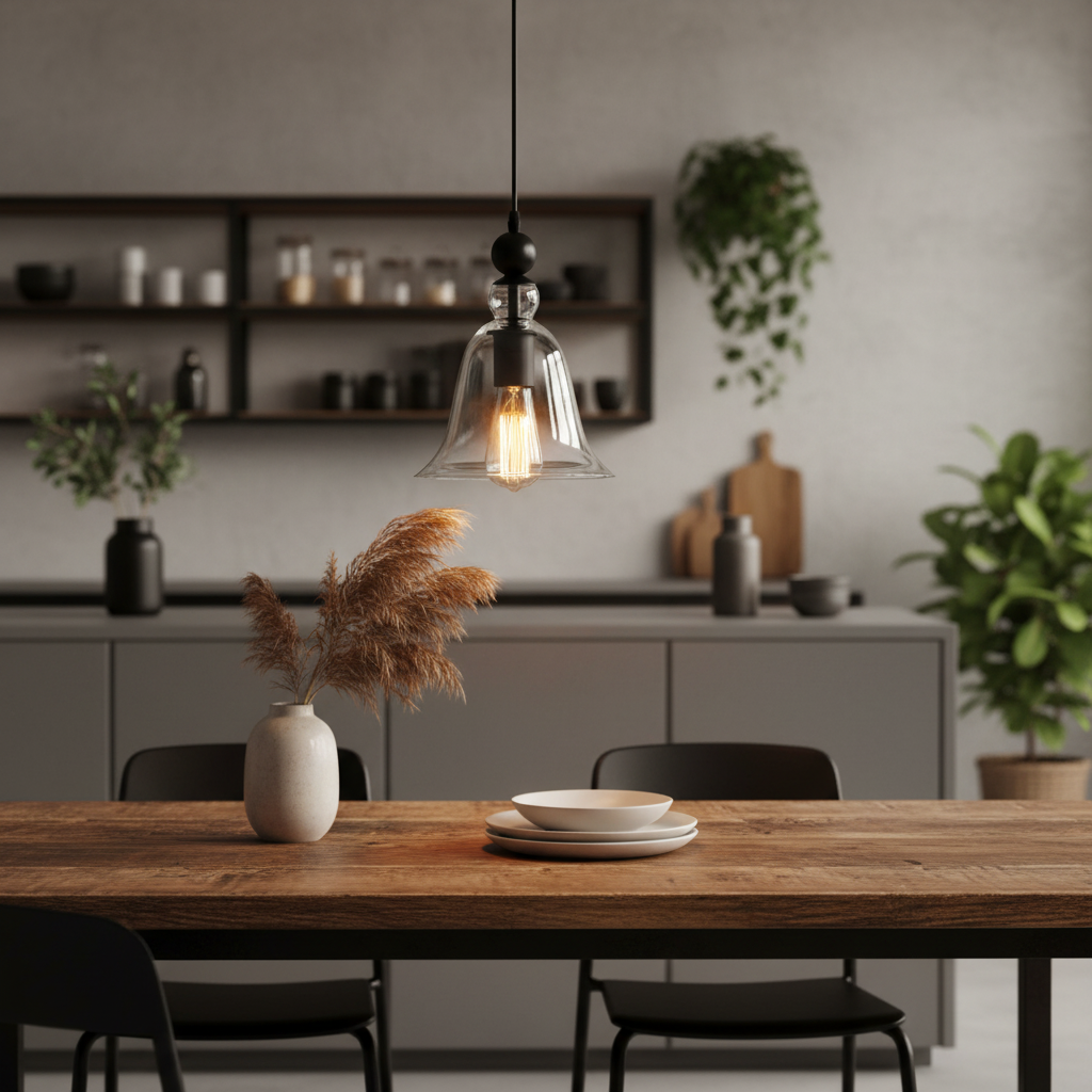 Clear Glass Bell Pendant Light Black Fitting for Kitchen Islands