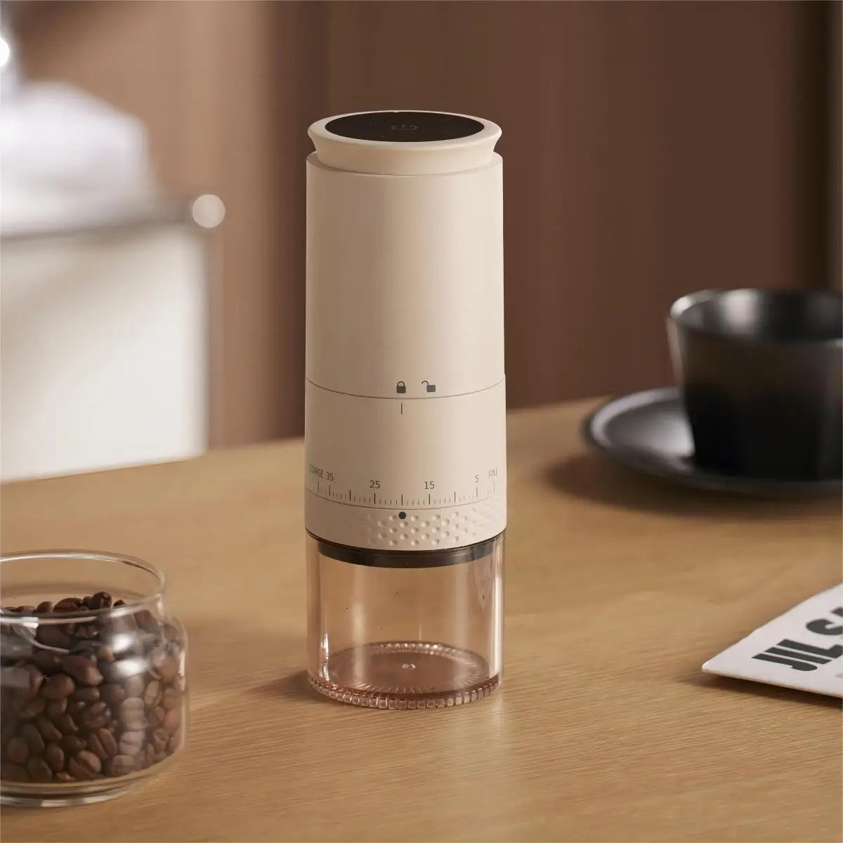 Coffee bean burr grinder designed for espresso and pour over brewing