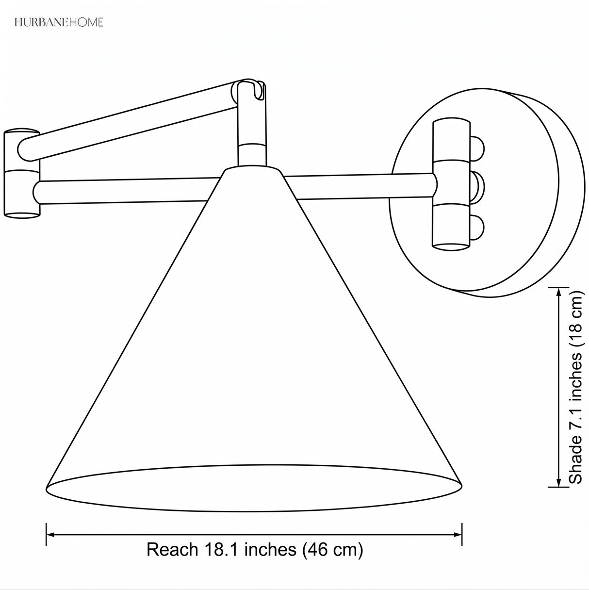 Cone shade swing arm wall sconce dimensions diagram