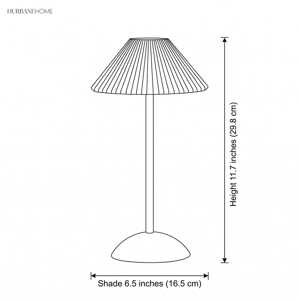 Line diagram giving lamp height 11.7 inches and shade 6.5 inches wide