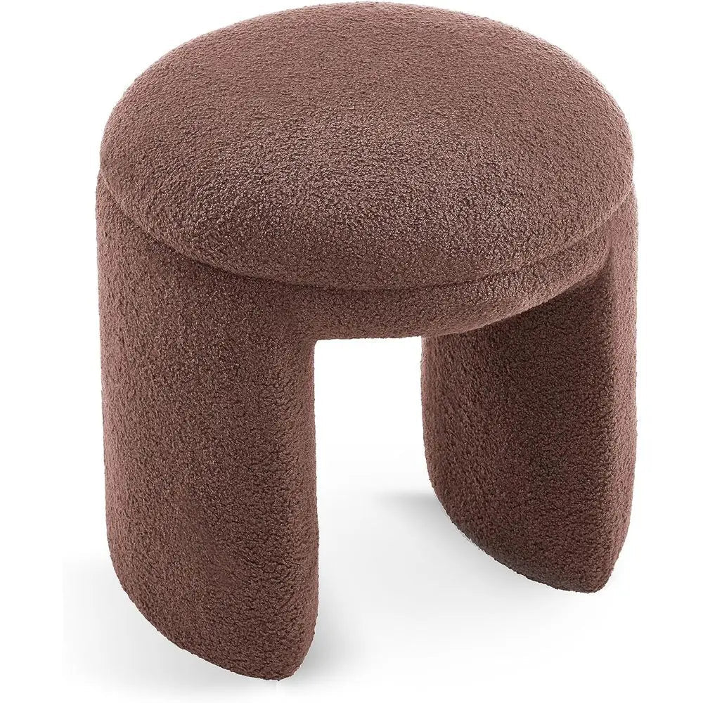 Contemporary Upholstered Stool – Teddy Fabric Round Ottoman Seat - Pouf Stool Ottoman - Hurbane Home
