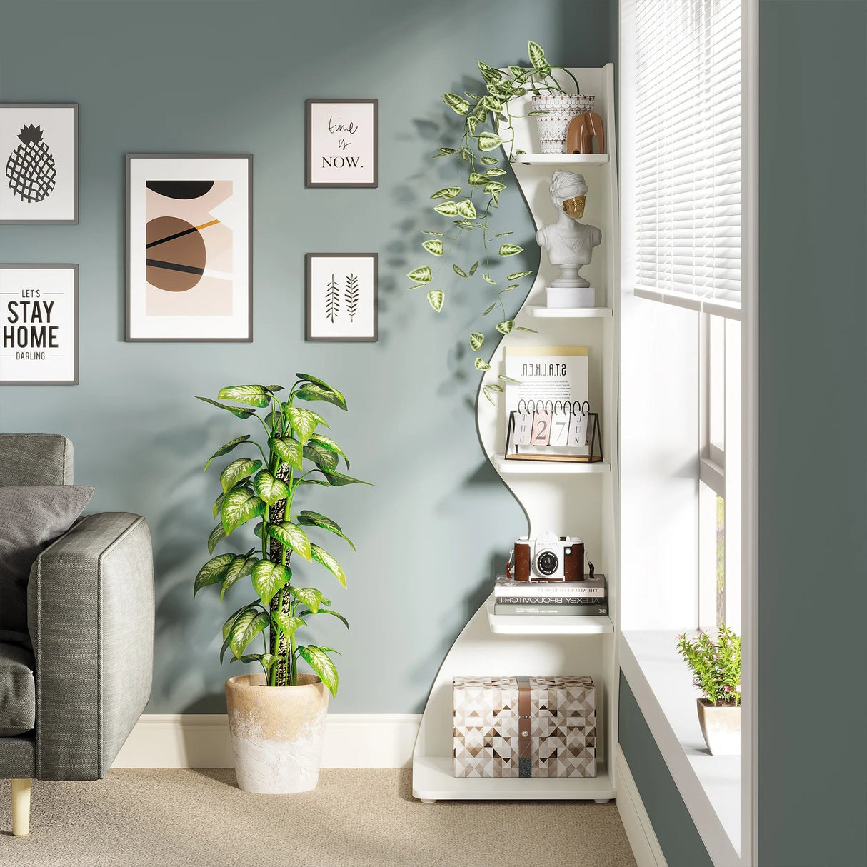Corner Small Bookcase β 5 - Tier Modern Storage Shelf Rack - Hurbane Home