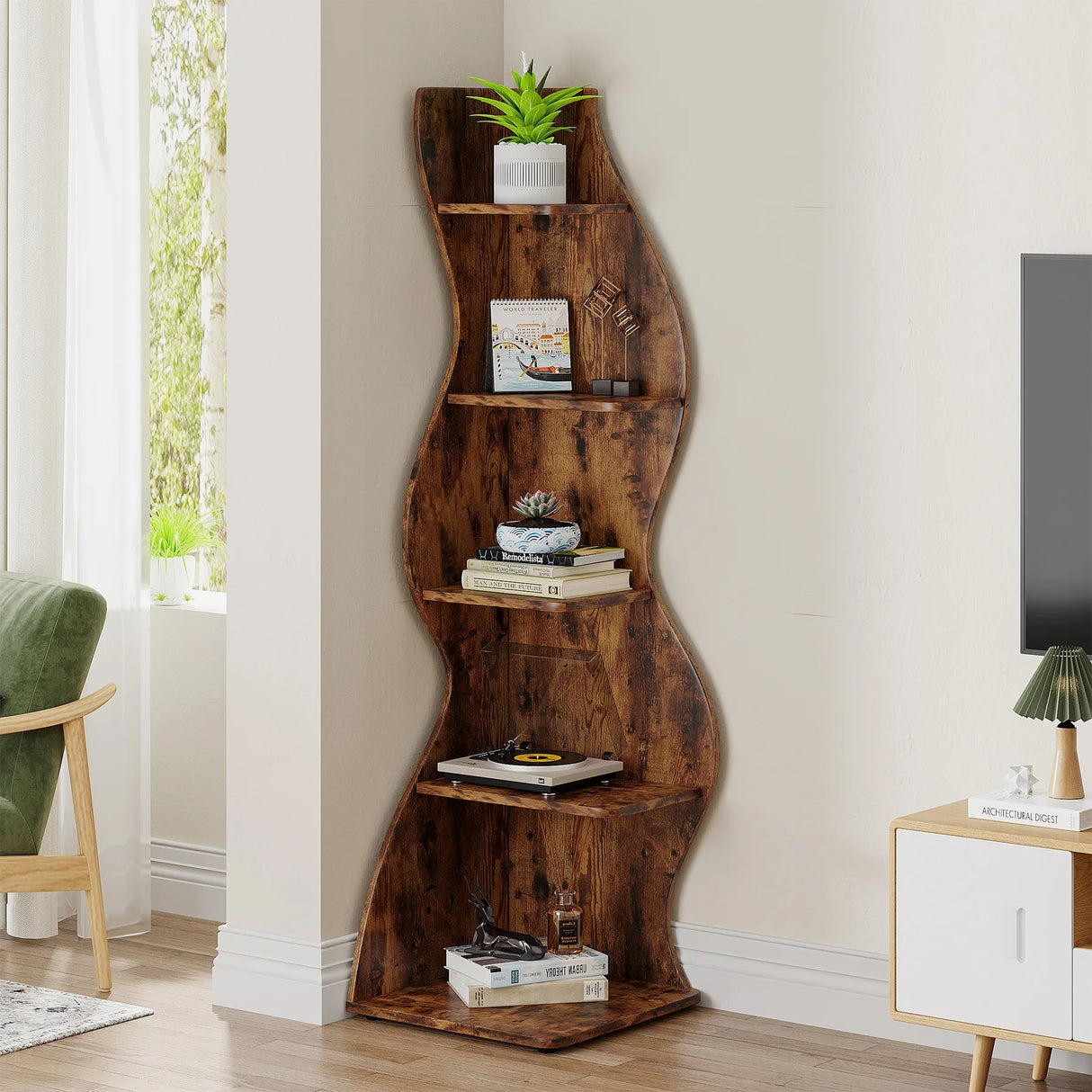 Corner Small Bookcase β 5 - Tier Modern Storage Shelf Rack - Hurbane Home