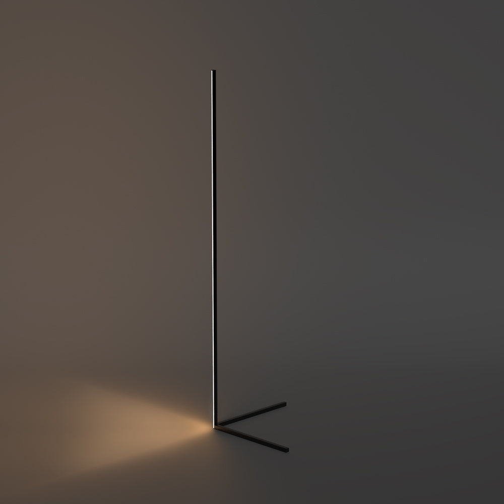 Detail view of the corner floor lamp slim profile and matte finish