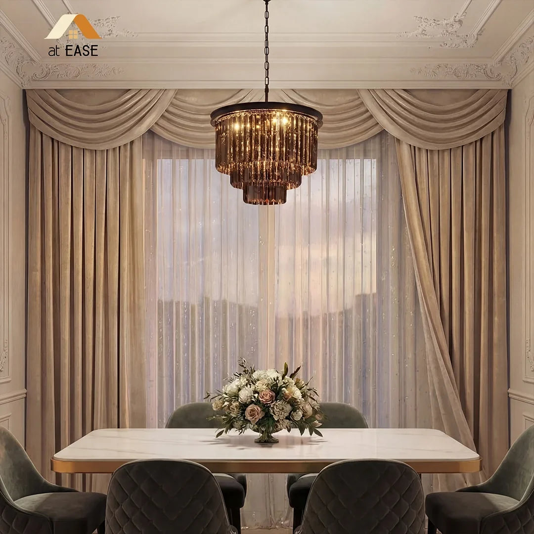 50 cm tiered crystal chandelier shown from a raised angle