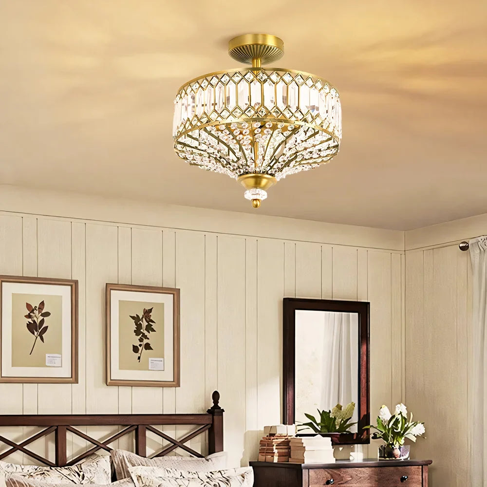 Crystal drum semi flush ceiling light detail