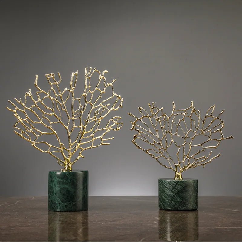 Crystal Flower Vase – Coral Metal Tree with Hollow Glass Base - Hurbane Home