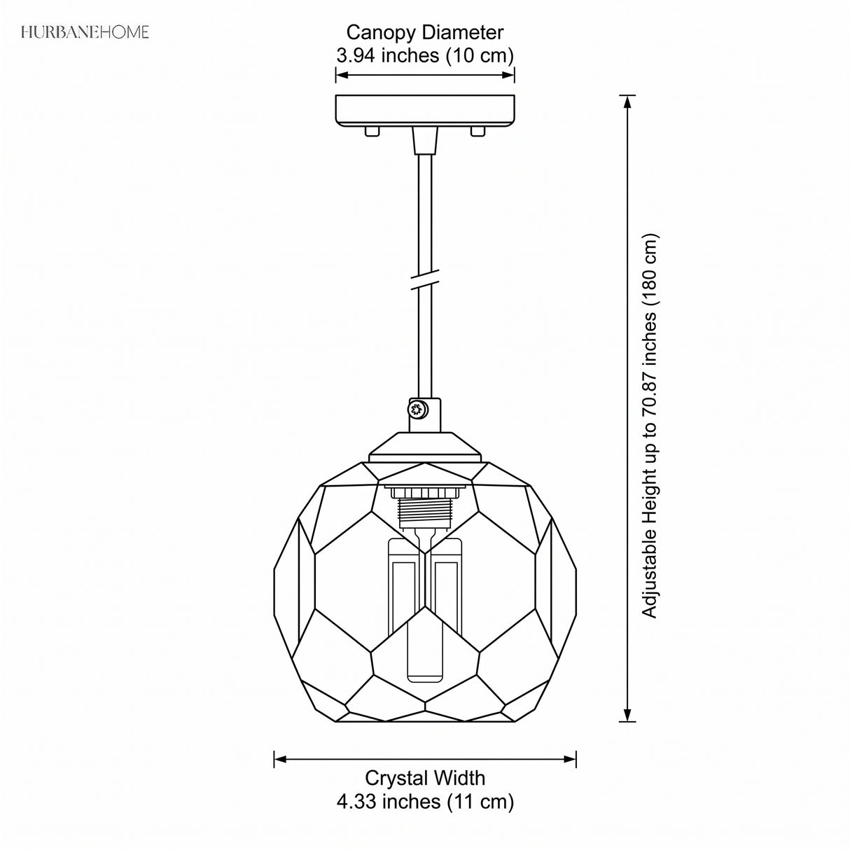 Drawing giving crystal width 4.33 inches and adjustable drop 78.75 inches