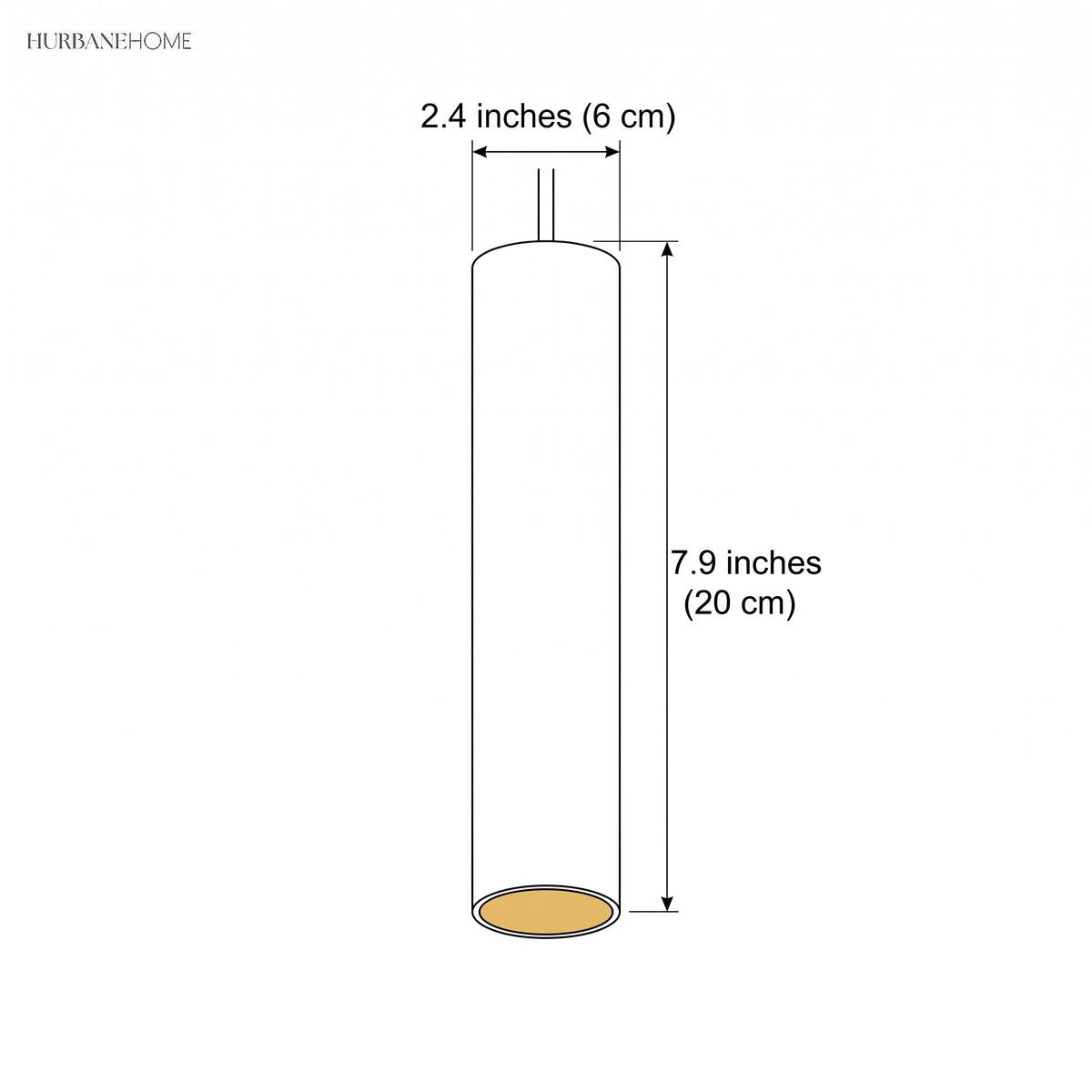 Dimension diagram showing 7.9 inch length and 2.4 inch diameter