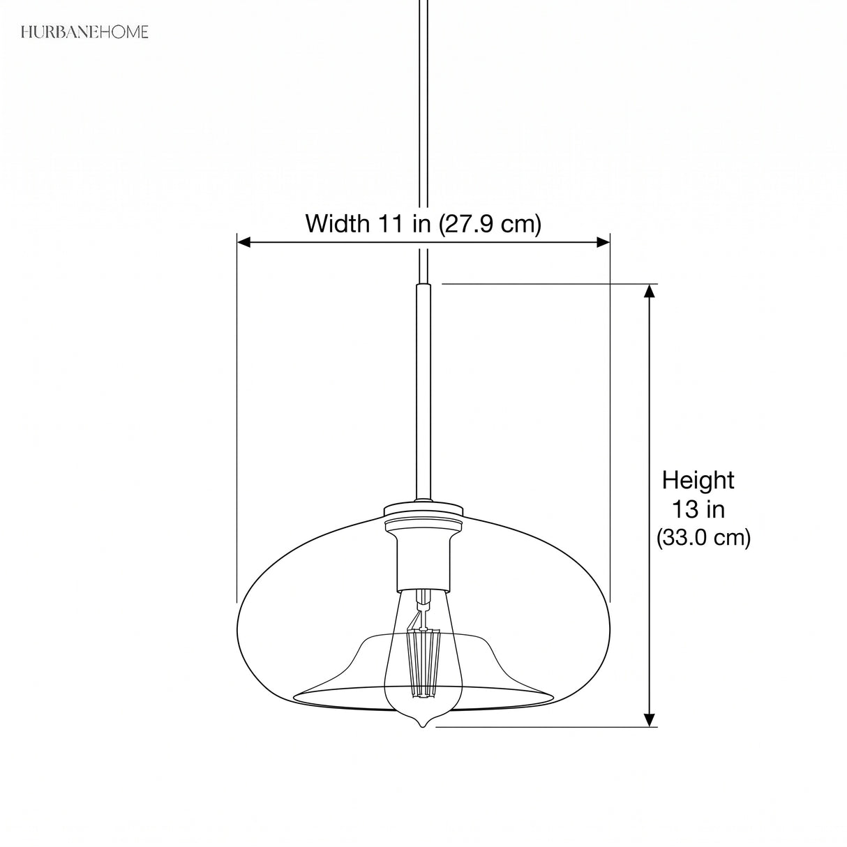 Dimension drawing of the pendant, width 11 in and height 13 in