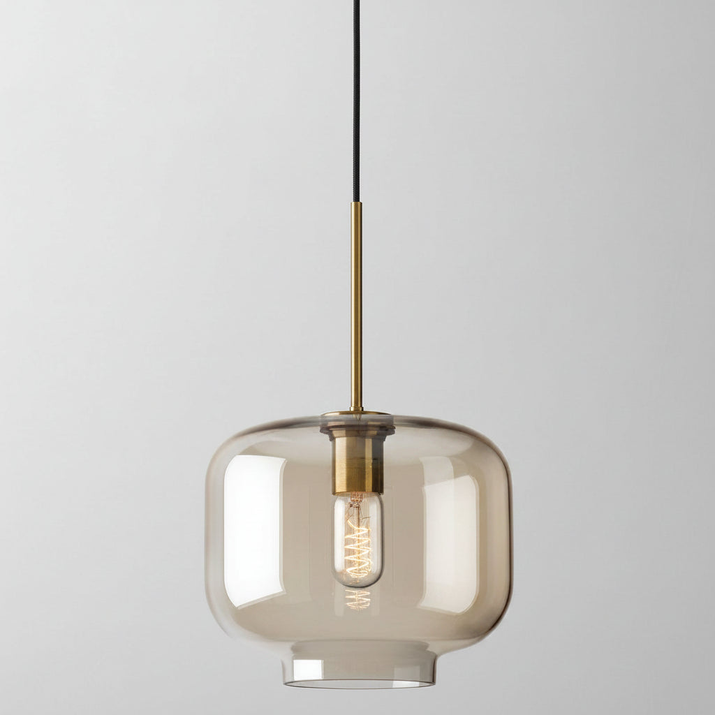 Studio shot of the amber jar shade with a flat glass base