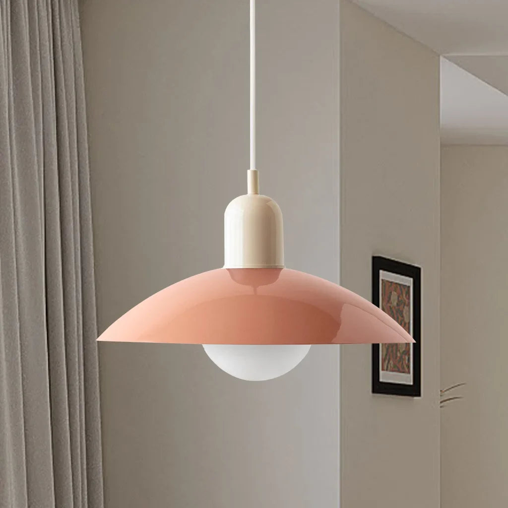 Beige shade and pink body option of the metal dome pendant light