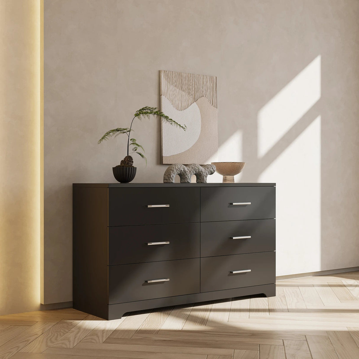 Double Dresser - Elegant Wooden Storage with Spacious Black Drawers for Bedroom - Hurbane Home