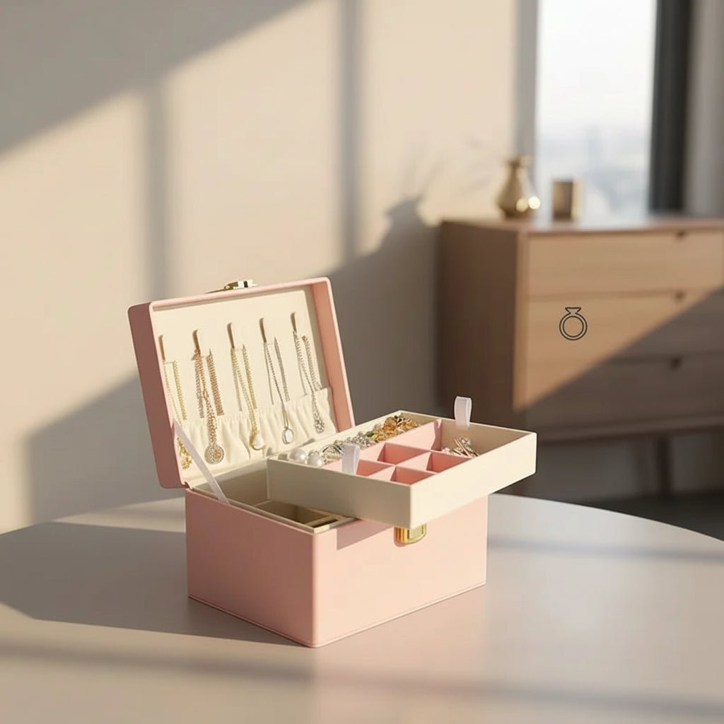 Double Layer Jewelry Box - Elegant Storage with Travel - Friendly Design - Jewelry Organizer Box - Hurbane Home