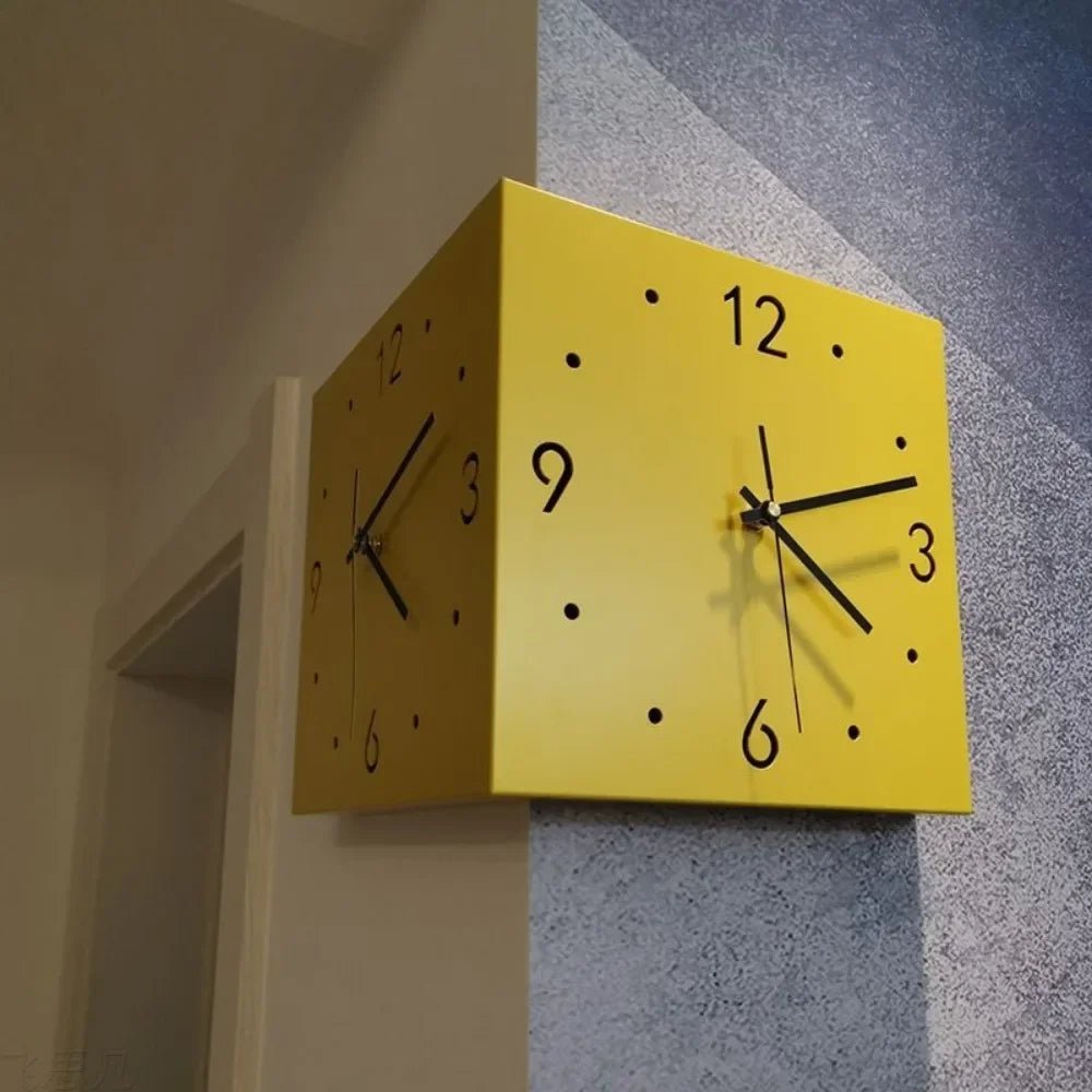 Double Sided Corner Wall Clock – Modern Analog Digital Display Design - Hurbane Home