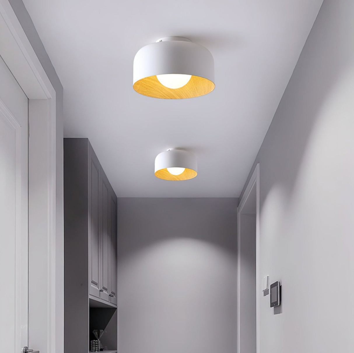Drum flush mount ceiling light with wood grain interior additional product view 6