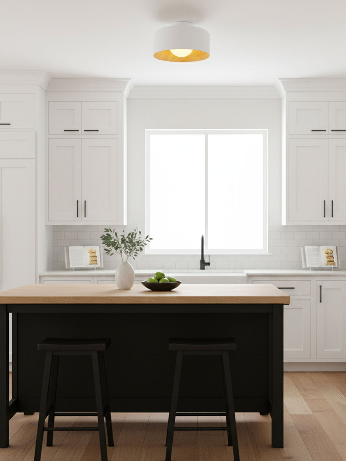 Drum flush mount ceiling light with wood grain interior further product image 10