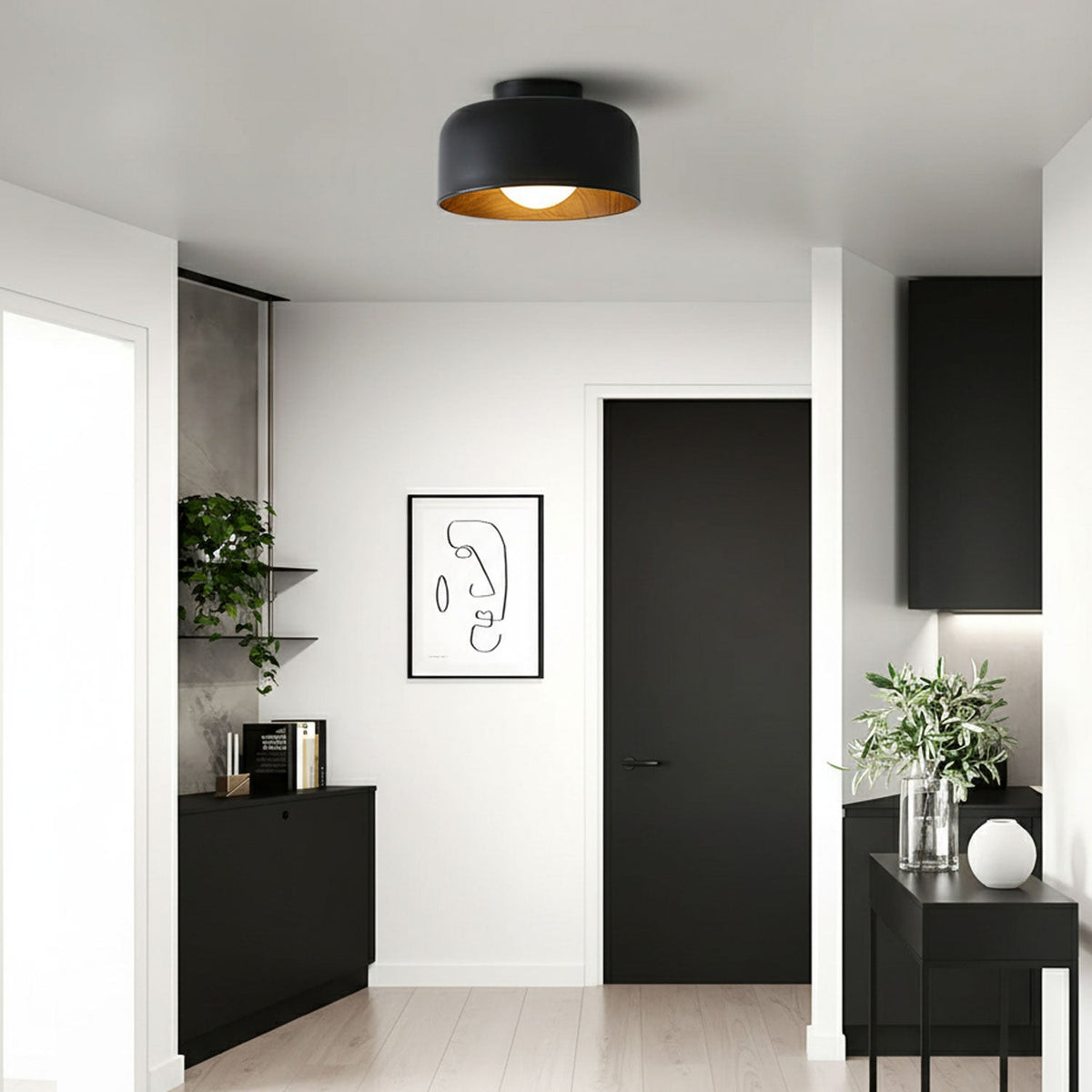 Drum flush mount ceiling light with wood grain interior additional product view 12