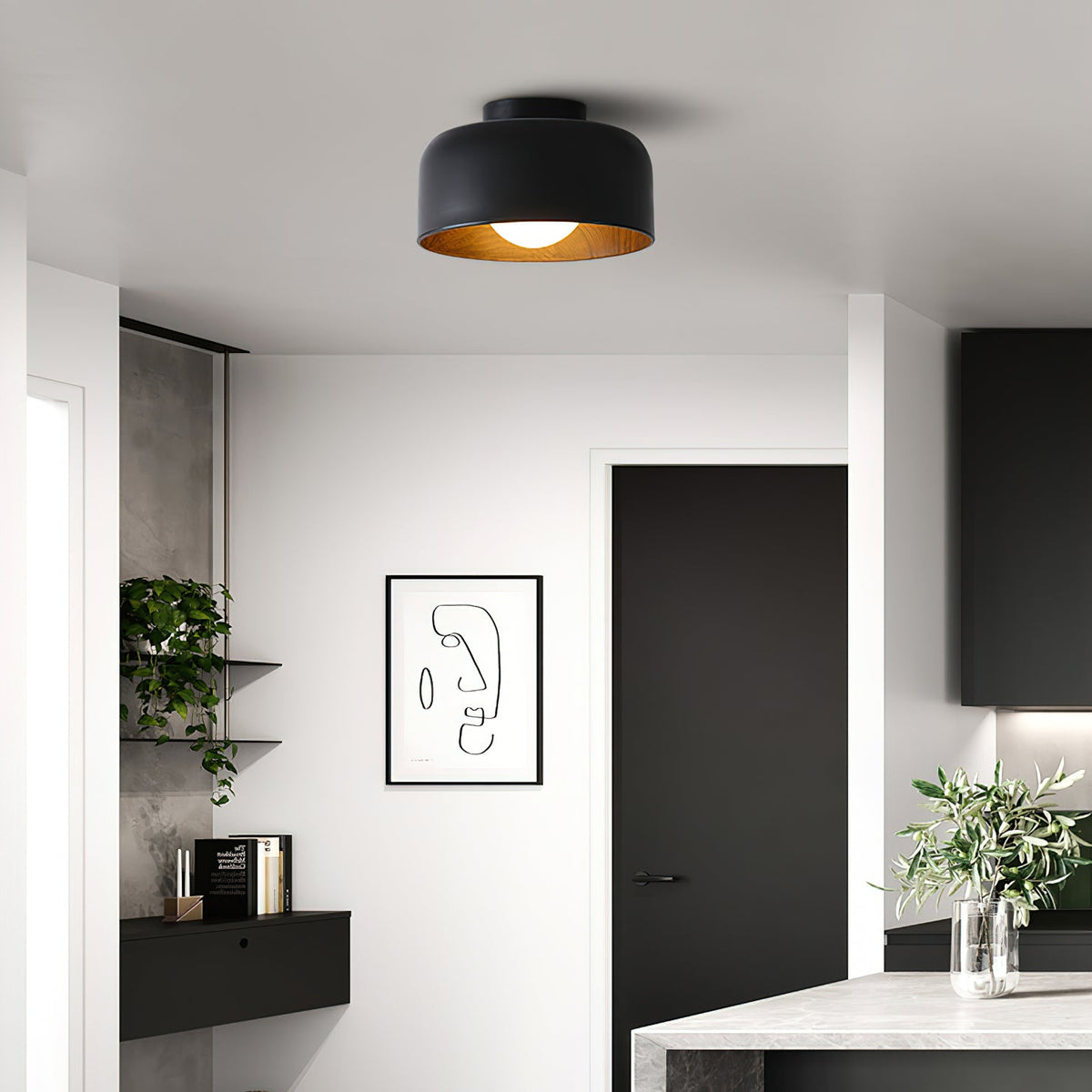 Drum flush mount ceiling light with wood grain interior additional product view 18