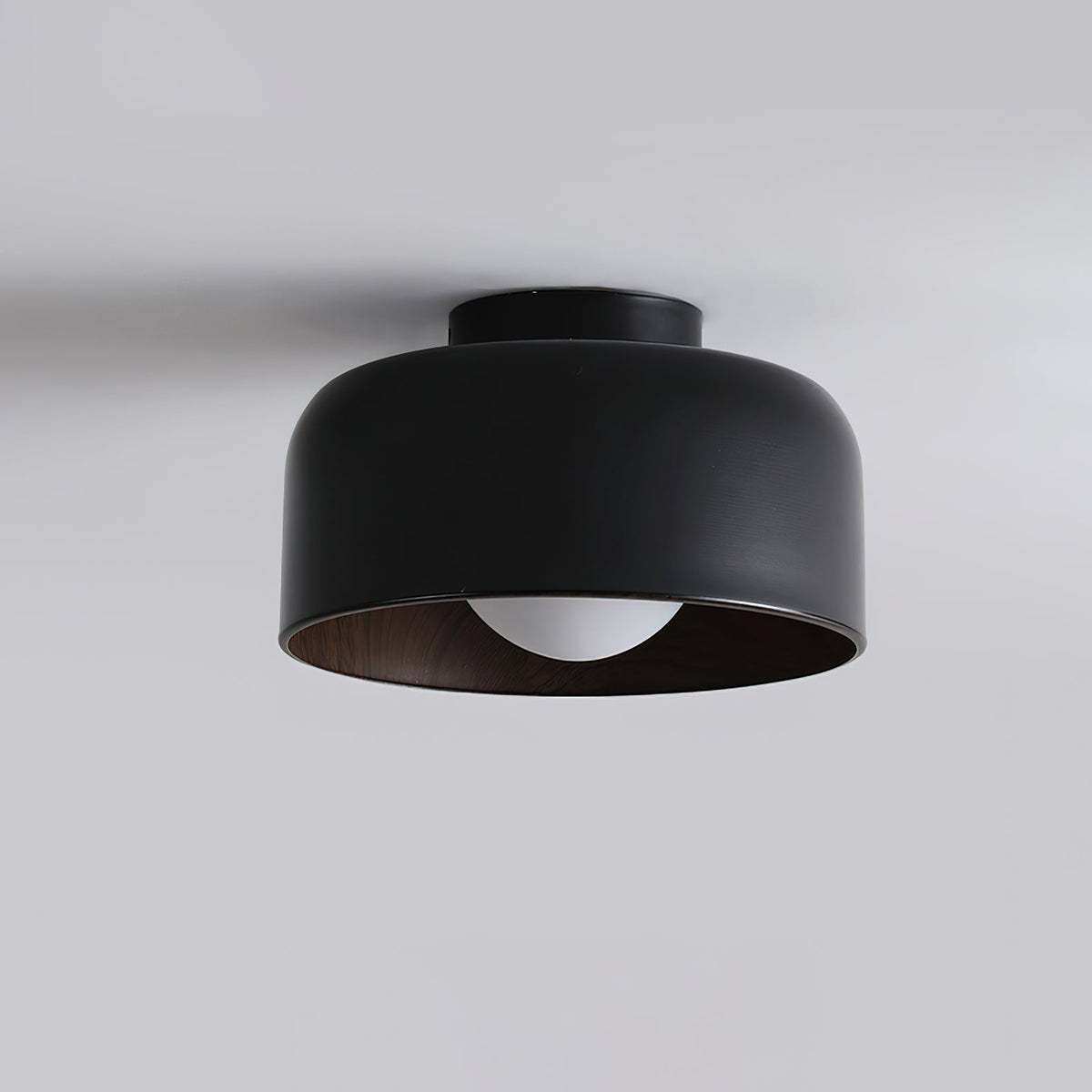 Drum flush mount ceiling light with wood grain interior colour option view 27
