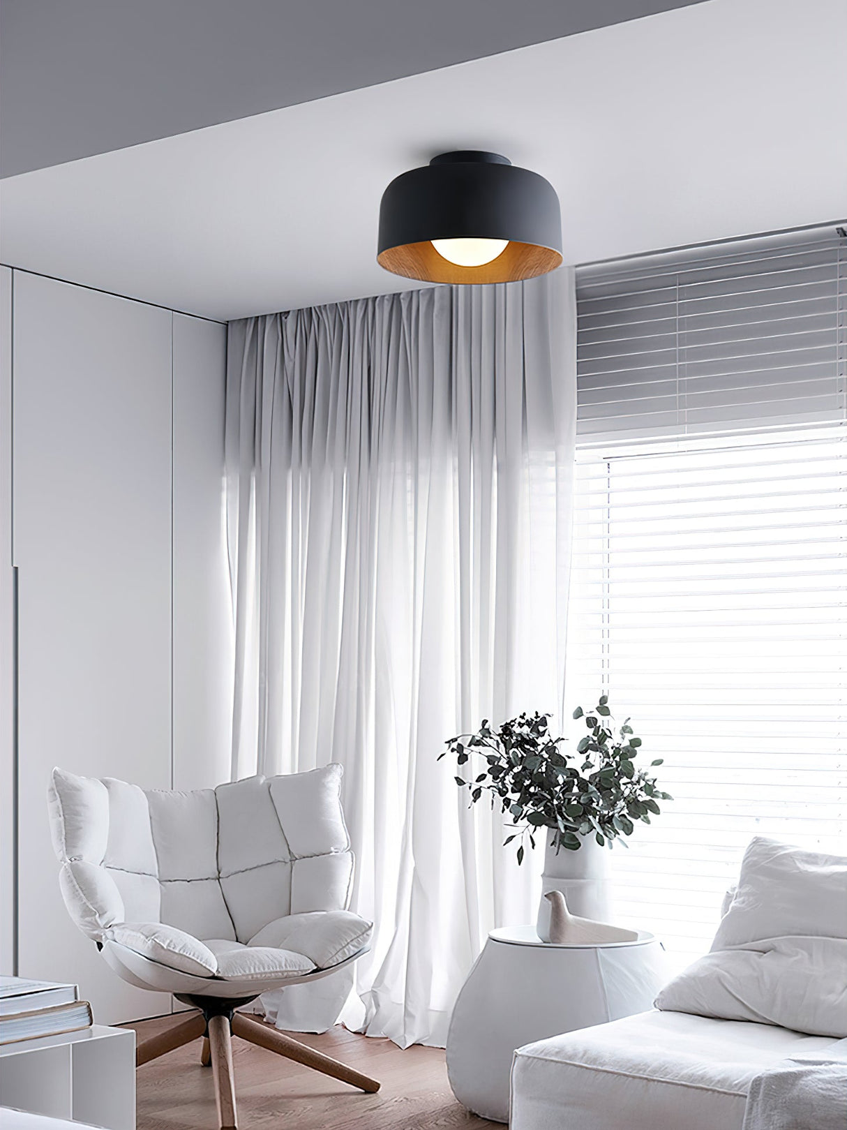 Drum flush mount ceiling light with wood grain interior supplementary product view 35