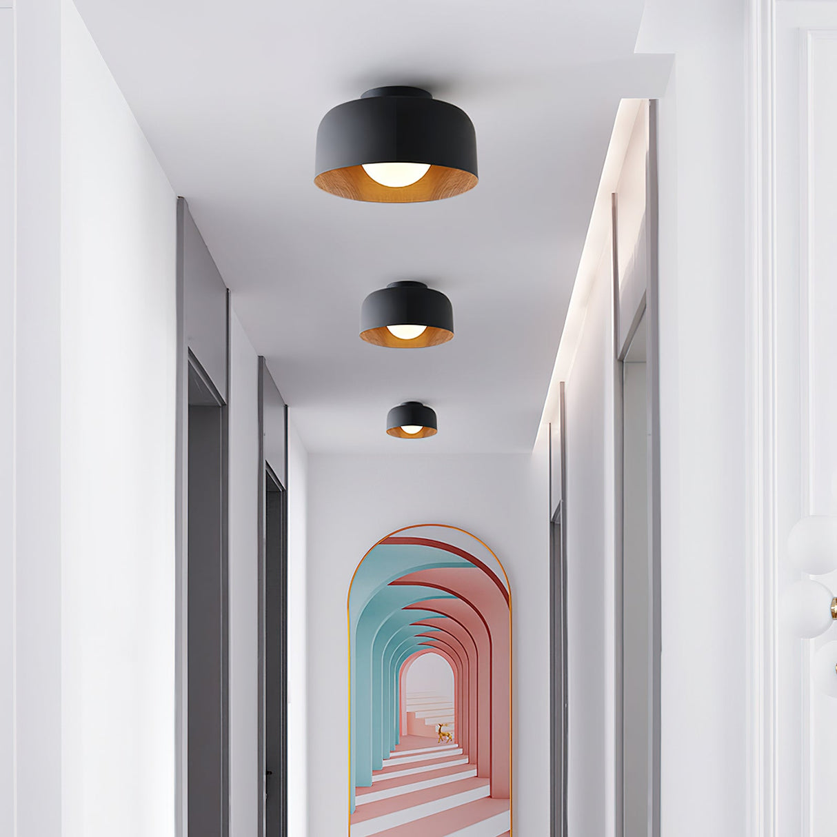 Drum flush mount ceiling light with wood grain interior additional product view 36
