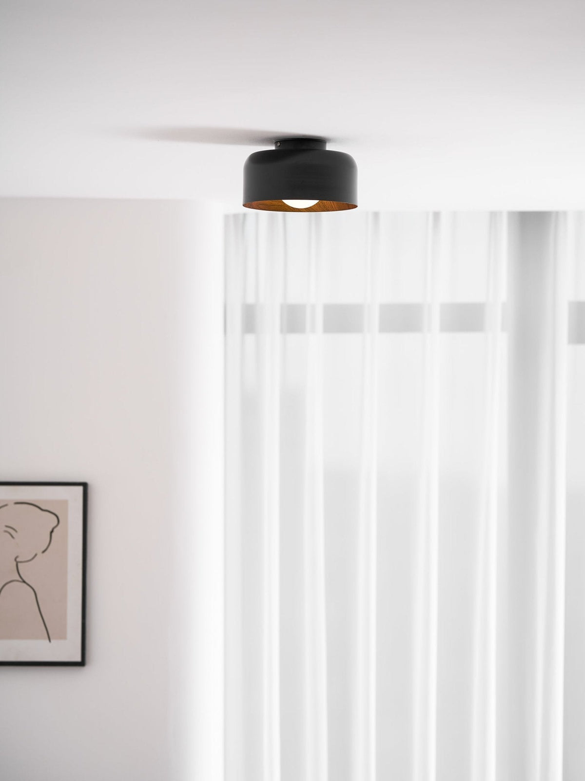 Drum flush mount ceiling light with wood grain interior colour option view 57