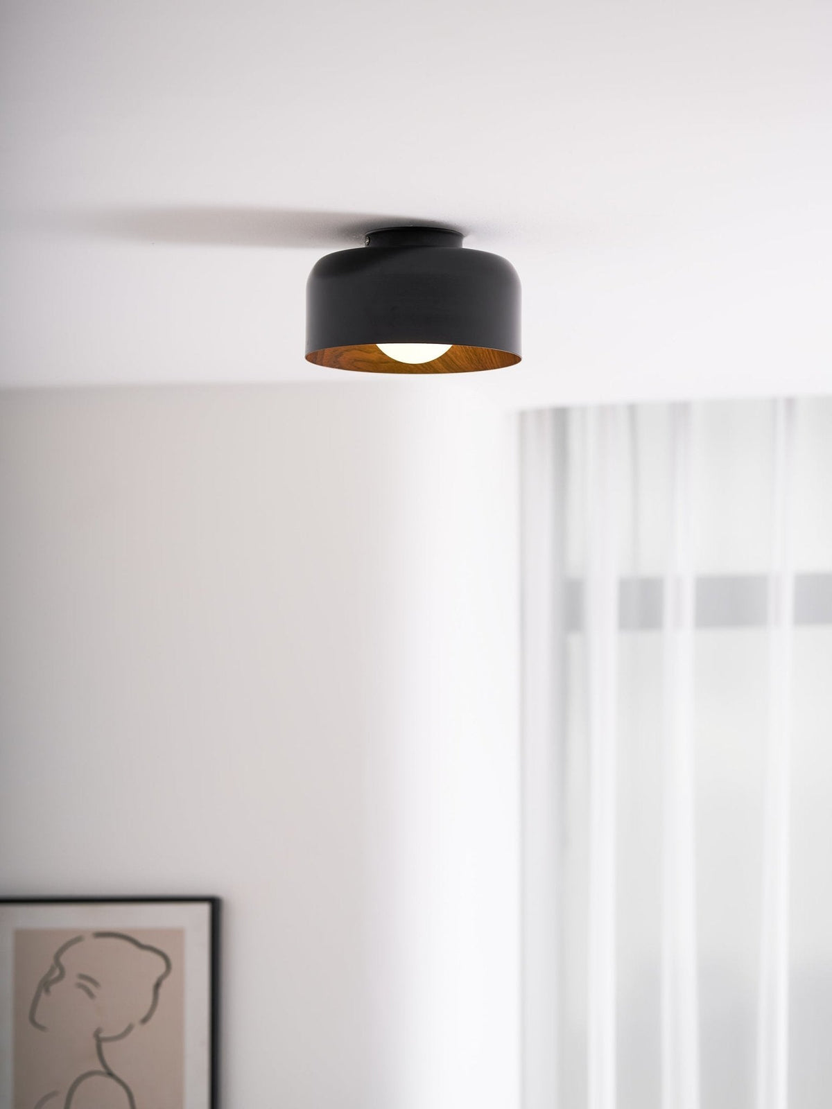 Drum flush mount ceiling light with wood grain interior additional product view 60