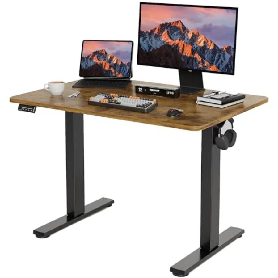 Ergonomic Electric Adjustable Standing Desk - Walnut Finish for Home Office - Adjustable Standing Desk - Hurbane Home