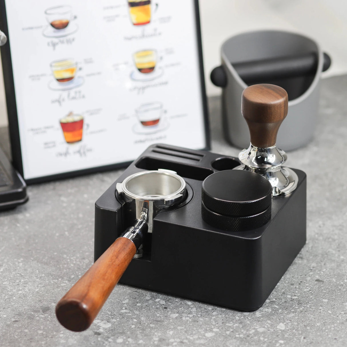 Espresso Portafilter Holder with Tamping Station Organizer for Coffee Bar Setup - Hurbane Home