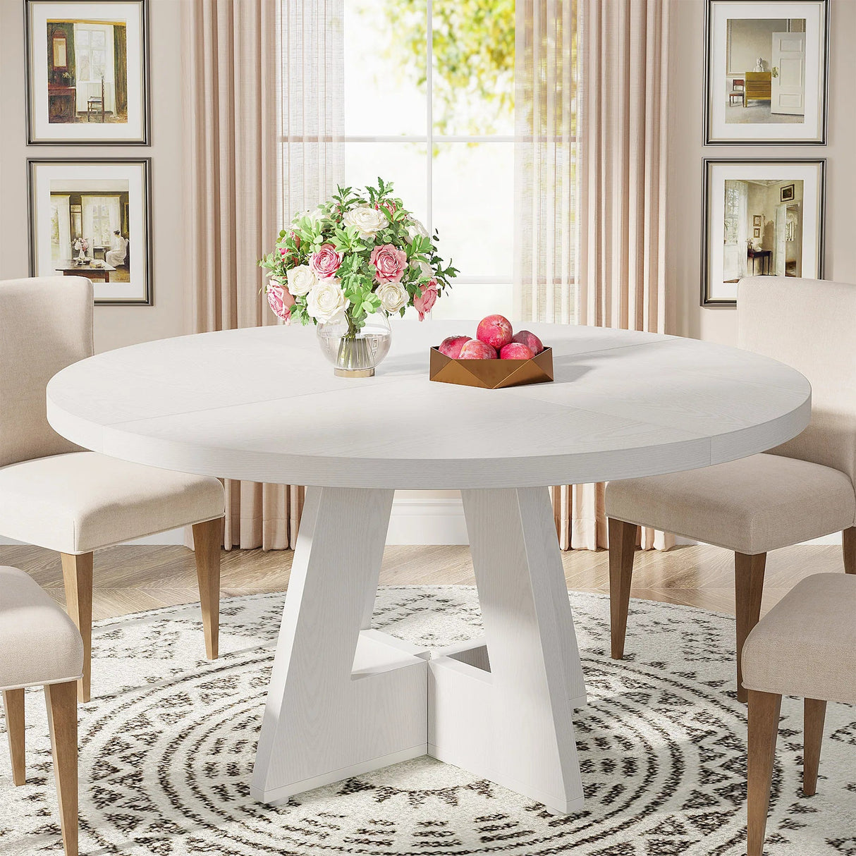 Farmhouse Dining Table – Tribesigns 47in Round Rustic Table for Four - Hurbane Home