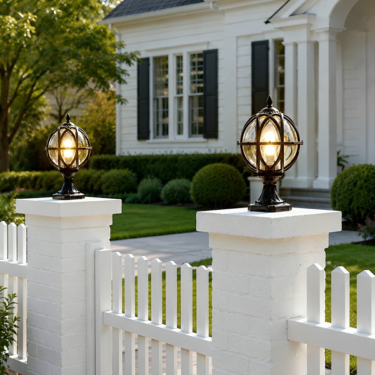 Caged globe outdoor post light detail view 4 showing finish and construction
