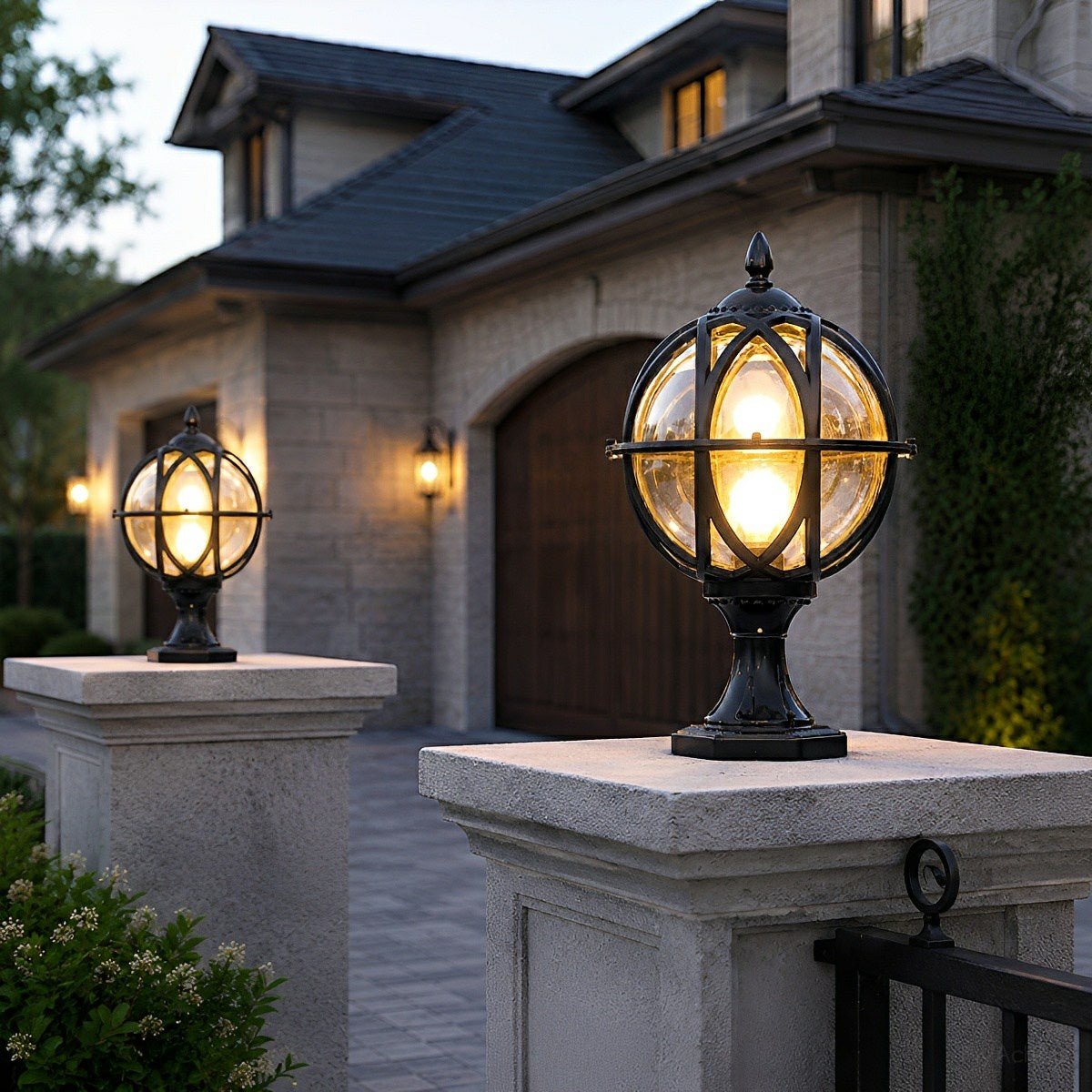 Caged globe outdoor post light detail view 12 showing finish and construction