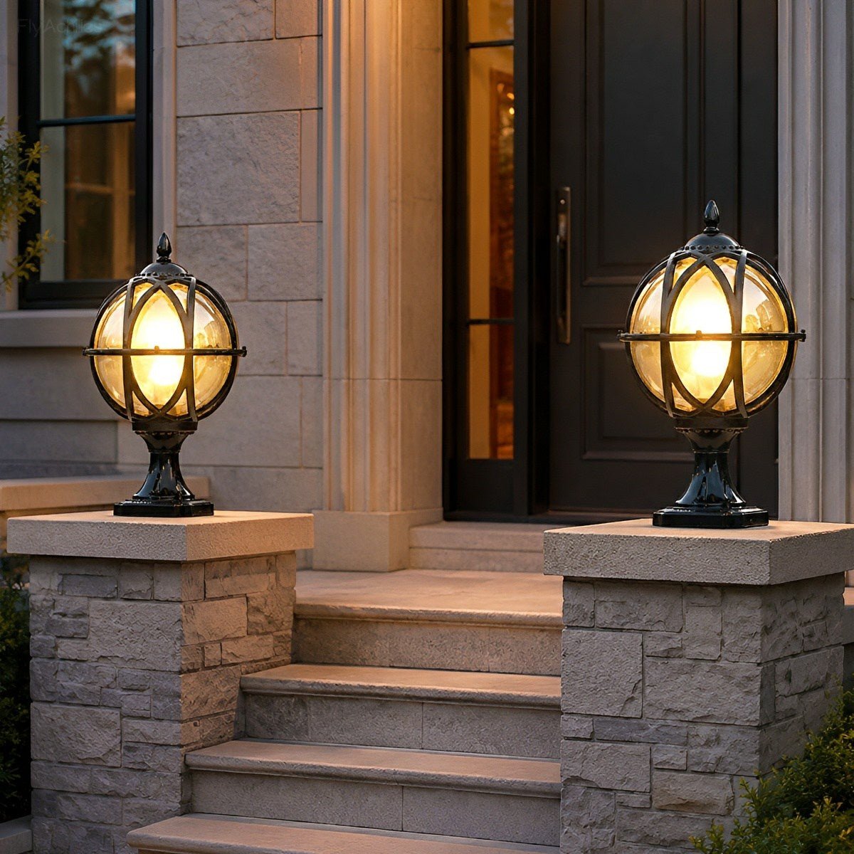 Caged globe outdoor post light detail view 18 showing finish and construction