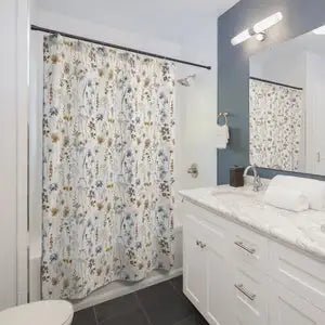Floral Shower Curtain - Vintage Pink Flower Design for Elegant Bathroom Decor - fabric shower curtain - Hurbane Home