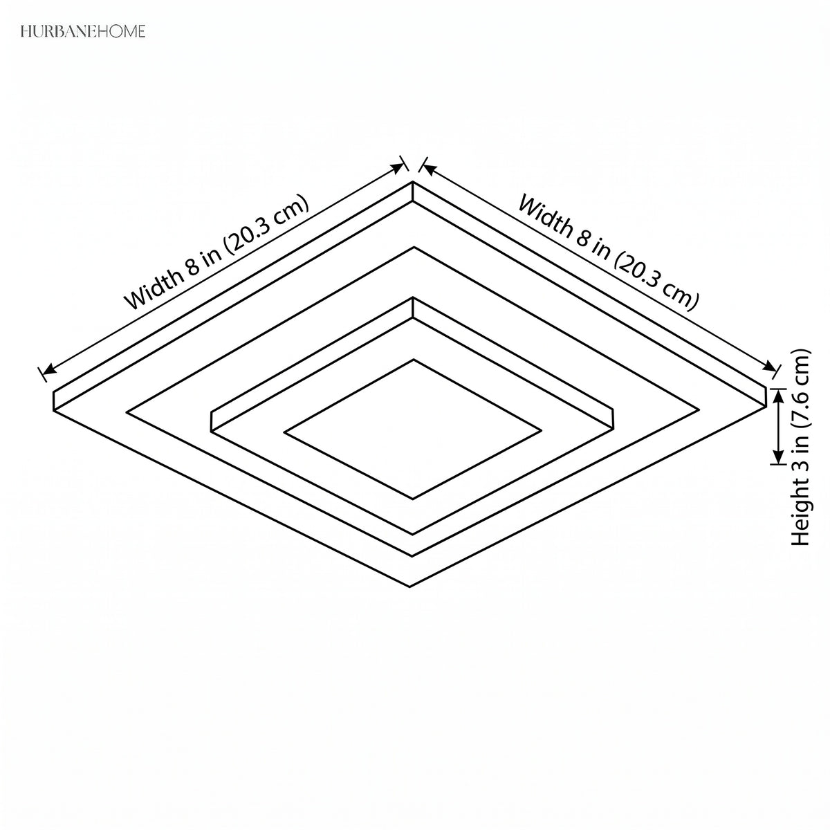 Dimension drawing of the ceiling light, width 8 in and height 3 in