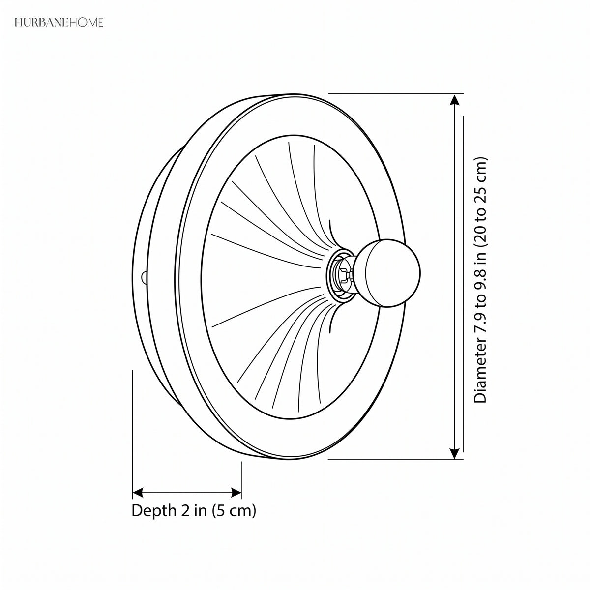 Line drawing showing the disc diameter range and a 2 in depth
