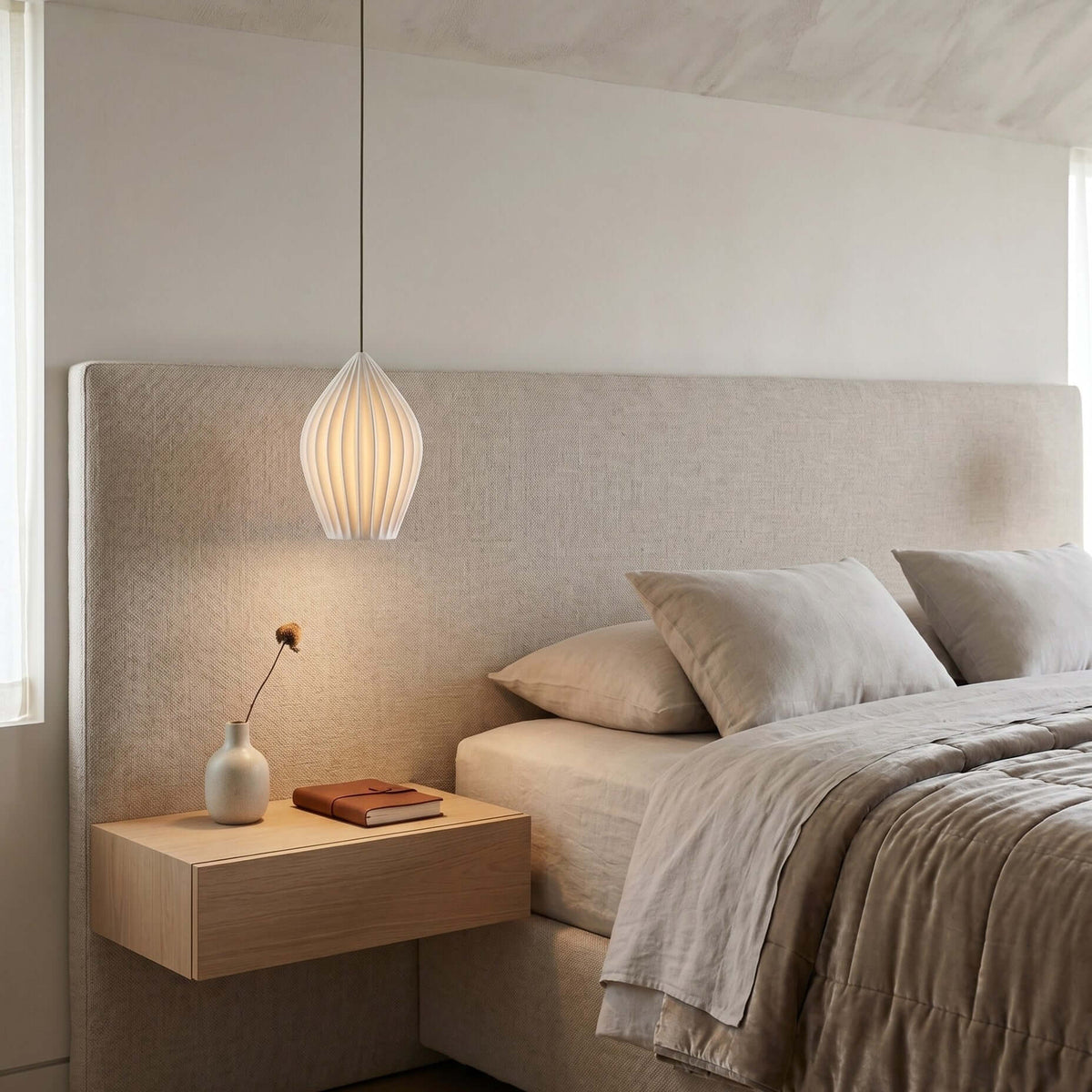 Fluted ceramic teardrop pendant light for ceiling mounted hanging, view 3