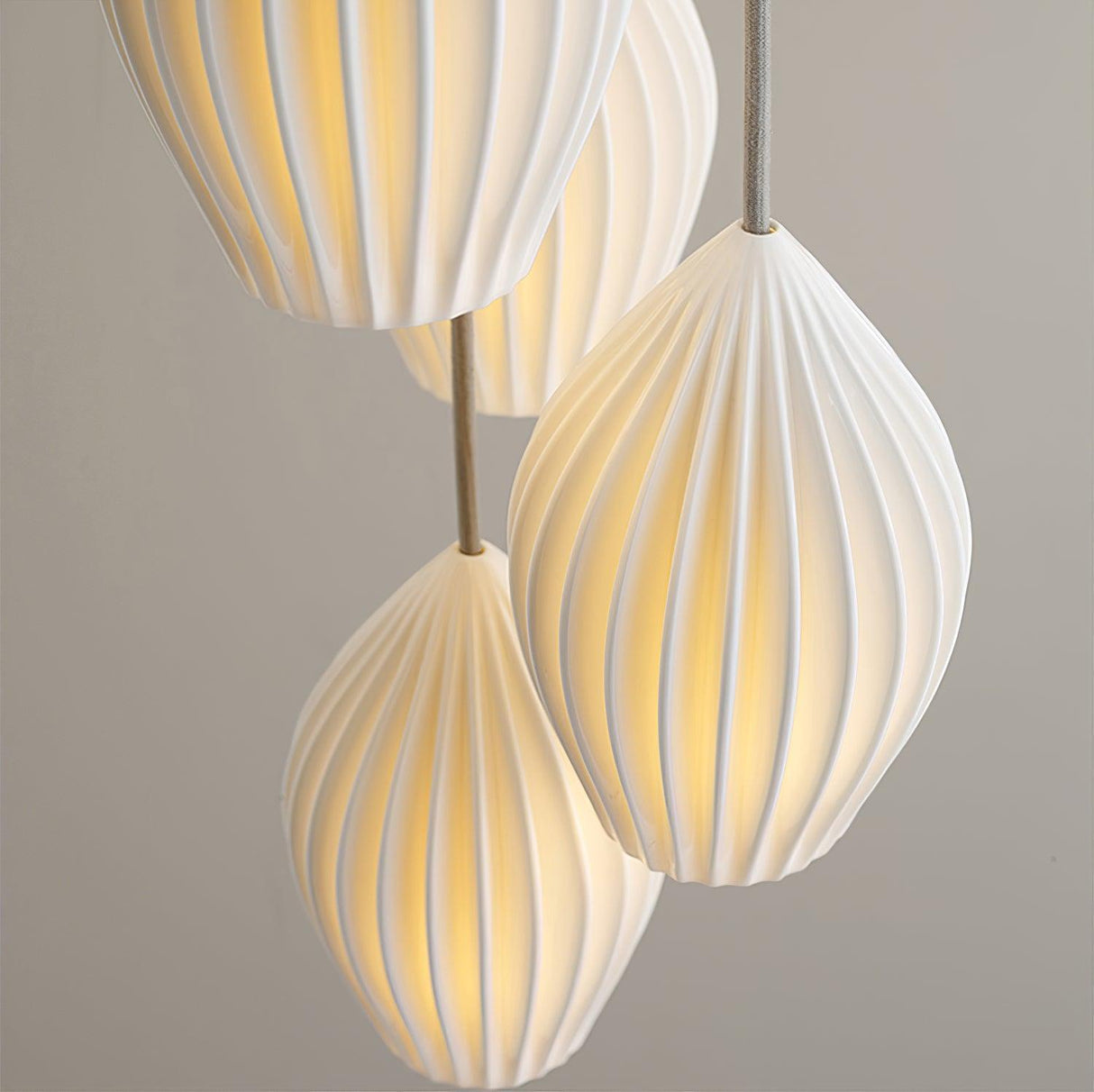 Ribbed ceramic pendant shade with deep vertical fluting, white finish, view 14