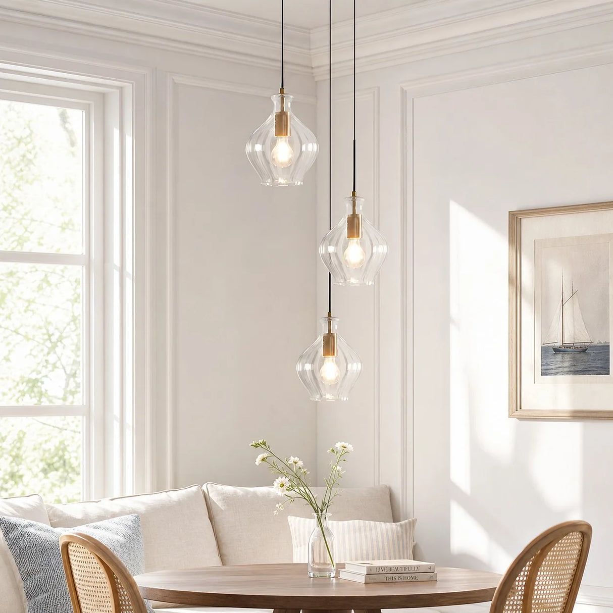 Fluted glass brass pendant light additional product view 6