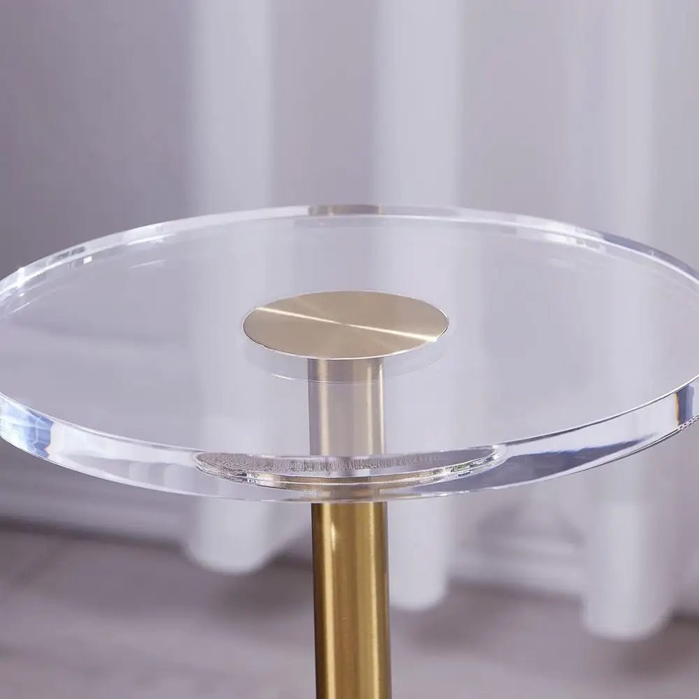 Glass End Tables - Clear Acrylic Round Side Table with Gold Frame - Glass End Table - Hurbane Home